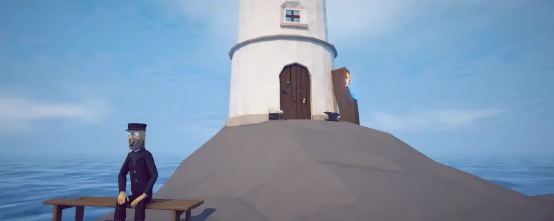 How to Fish Lighthouse island with the keeper on the bench and the shop fish sign