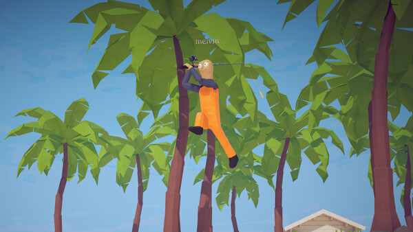 How to Fish player climbing a Desert coconut tree to fish
